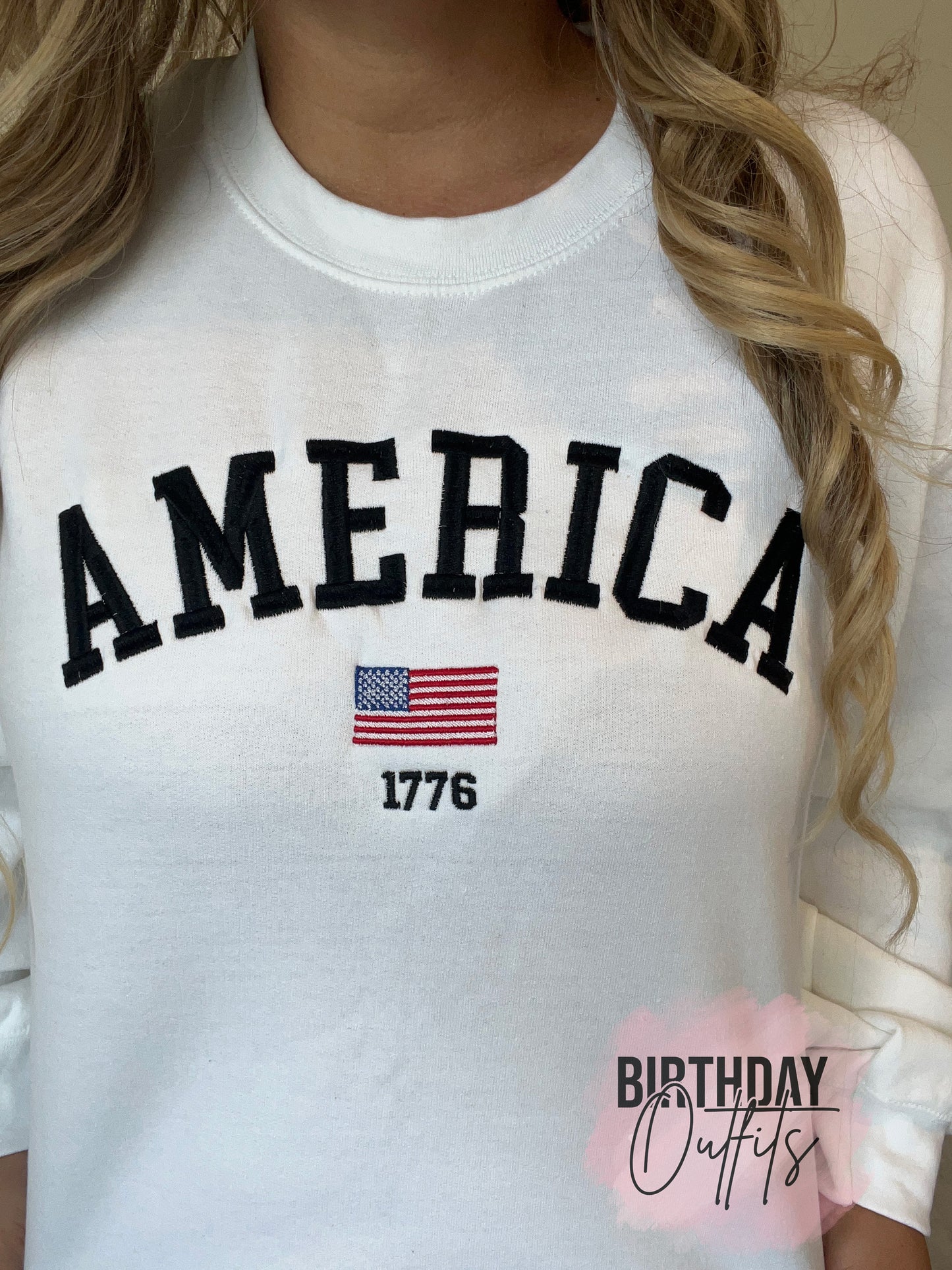 America Embroidered Varsity Sweatshirt, USA sweatshirt, 4th of July Matching Embroidered, Independence Day, United States America shirt