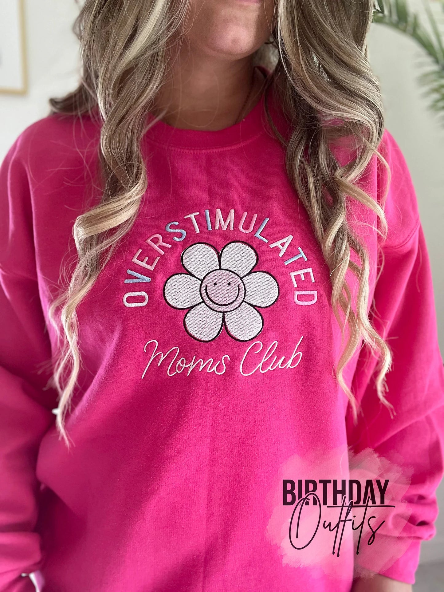 Overstimulated Moms Club Embroidered Varsity Crewneck - Embroidery Crewneck - Best Mom Gifts - MAMA Sweatshirt - Moms Club Sweatshirt