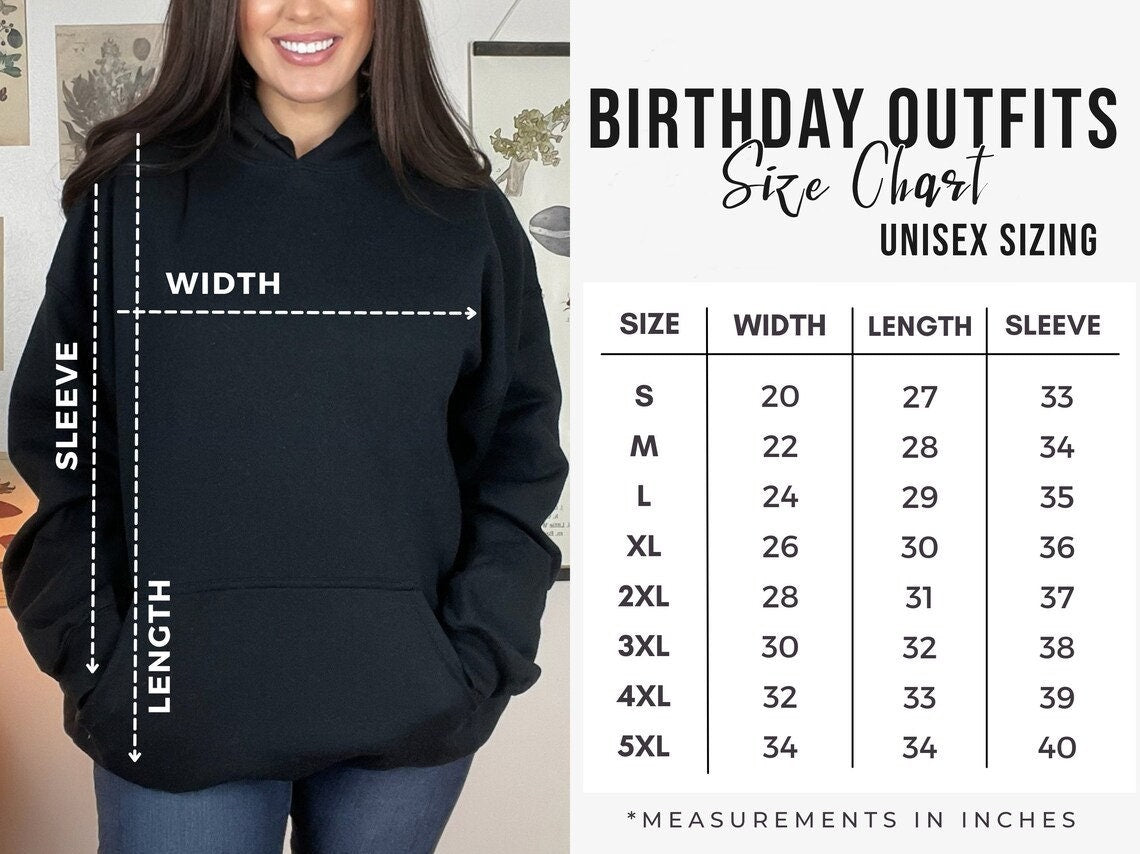a woman wearing a birthday outfit size chart