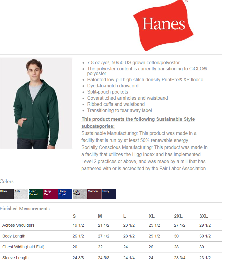 Hanes - Ecosmart® Full-Zip Hooded Sweatshirt - P180