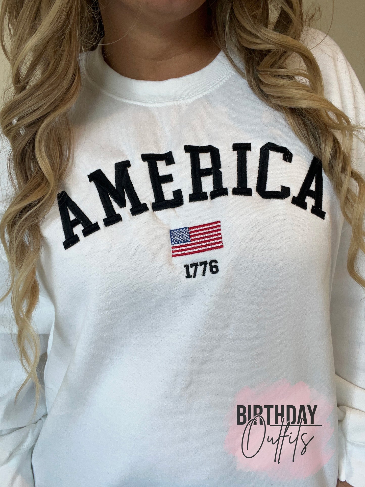 America Embroidered Varsity Sweatshirt, USA sweatshirt, 4th of July Matching Embroidered, Independence Day, United States America shirt