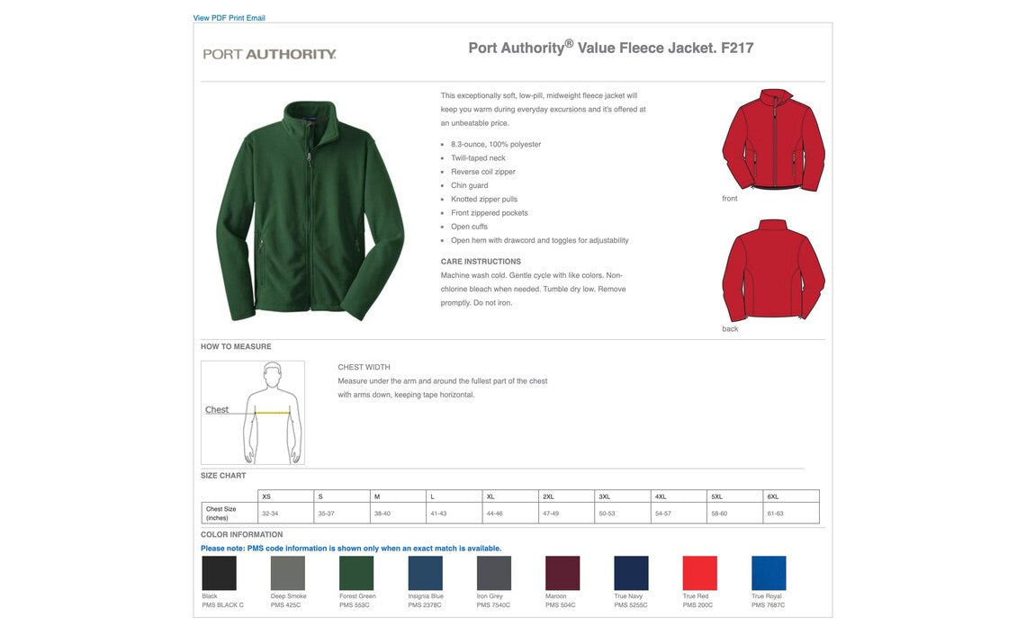 Port Authority® Men's Value Fleece Jacket F217 Full Zip, Medical Jacket, Custom embroidered Jacket