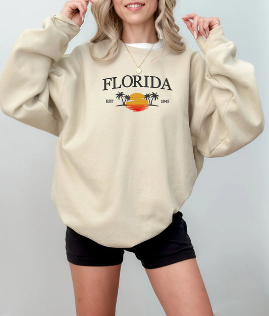 Florida Embroidered Sweatshirt, Florida crewneck, Florida embroidery, States and cities shirts, Florida sweatshirt, Florida sunset shirt