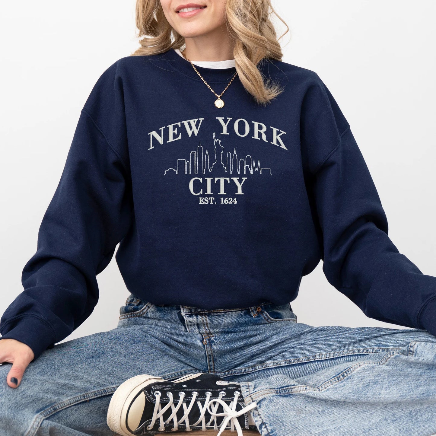 New York City Embroidered Sweatshirt, New York city crewneck, NYC embroidery crew, States and cities shirts, NYC embroidery sweatshirt