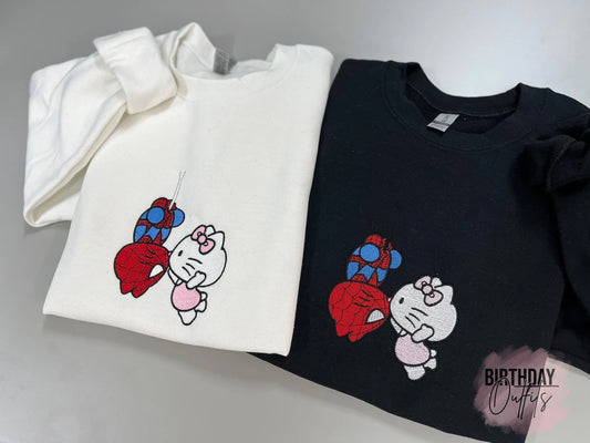 Cute Spider Cat Matching Valentine's Day Embroidered Sweatshirts, Couple Matching Sweatshirts, Best Valentine's Gifts