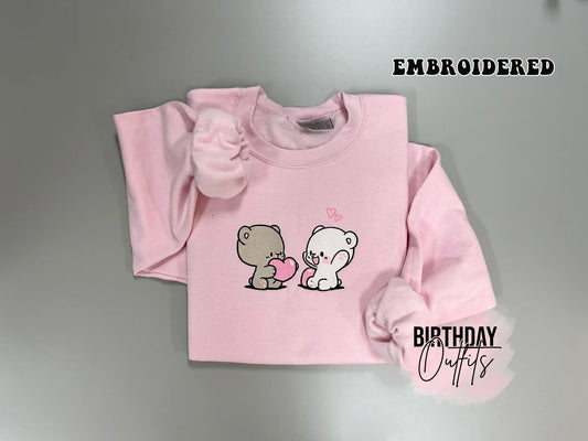 Matching Valentine's Day Embroidered Sweatshirts, Couple matching sweatshirt, Best Valentine's Gifts, Cute embroidered bears