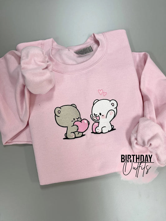 Matching Valentine's Day Embroidered Sweatshirts, Couple matching sweatshirt, Best Valentine's Gifts, Cute embroidered bears