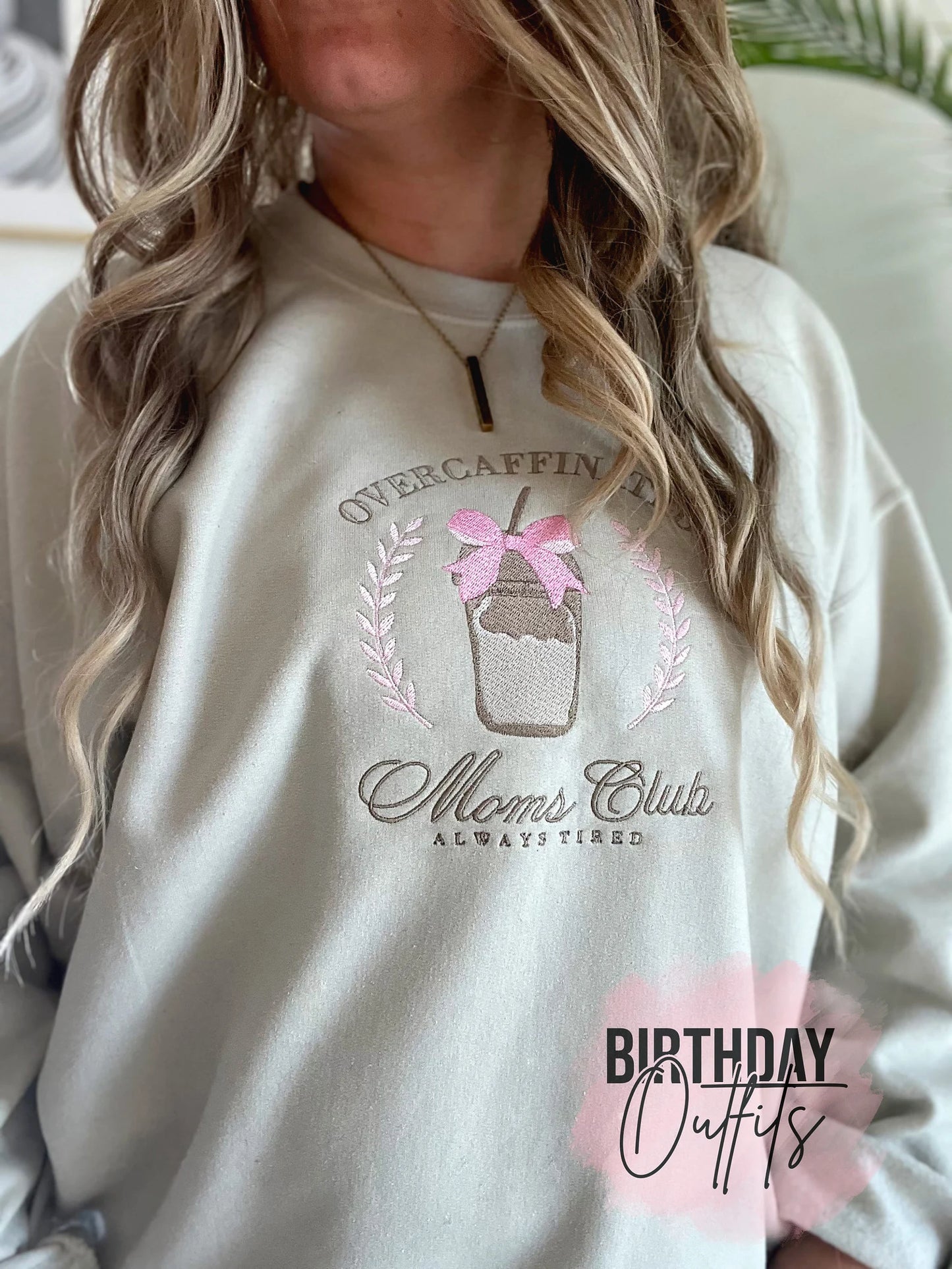 Overcaffeinated Moms Club Embroidered Crewneck - Embroidery Crewneck - Best Mom Gifts - MAMA Sweatshirt - Moms Club Sweatshirt