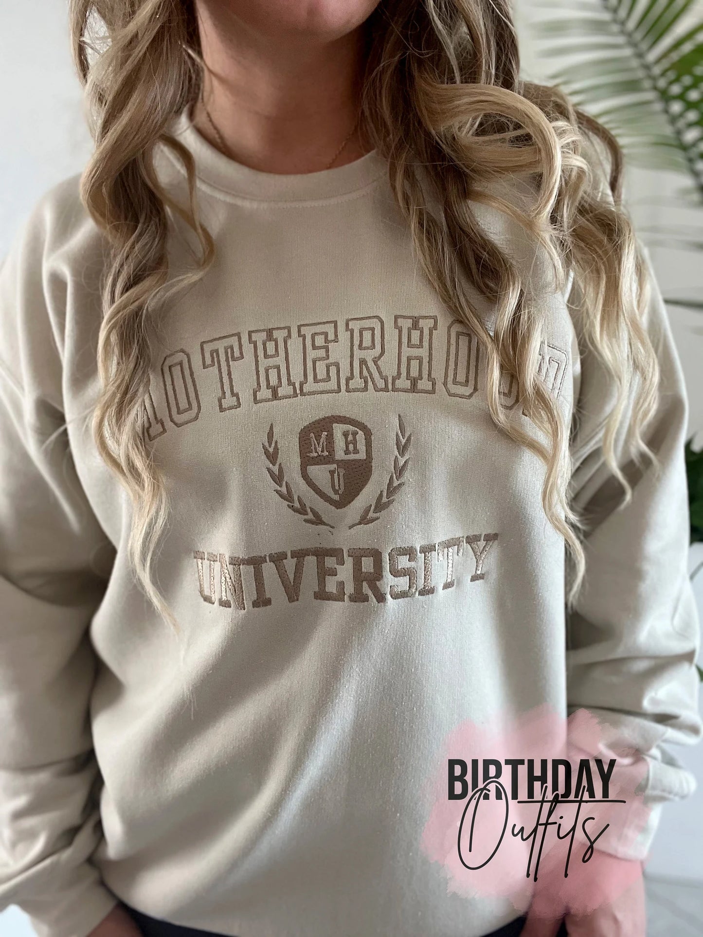 Motherhood University Embroidered Varsity Crewneck - Embroidery Crewneck - Best Mom Gifts - MAMA Sweatshirt - Moms Club Sweatshirt