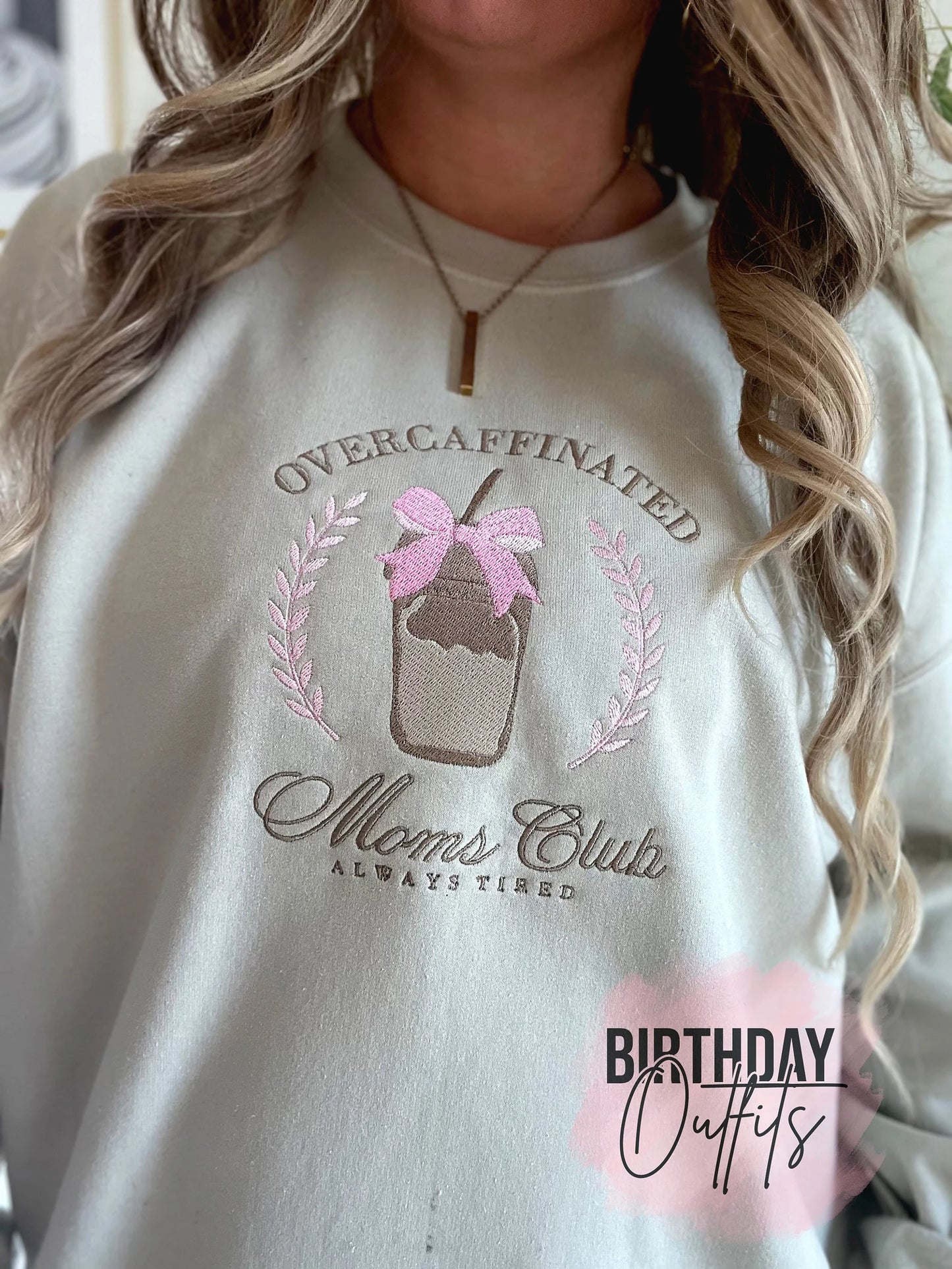 Overcaffeinated Moms Club Embroidered Crewneck - Embroidery Crewneck - Best Mom Gifts - MAMA Sweatshirt - Moms Club Sweatshirt