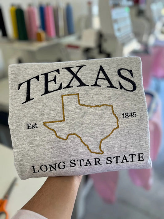 Texas Embroidered Sweatshirt, Texas crewneck, Texas embroidery, States and cities shirts, Texas sweatshirt, Texas gifts