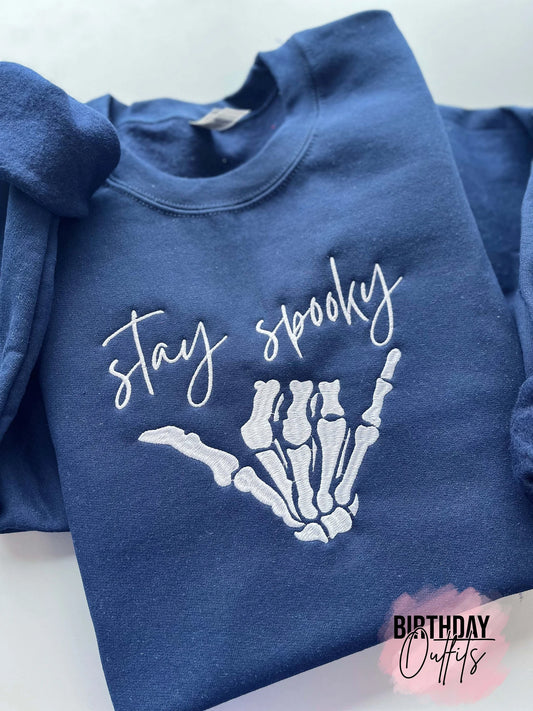 Stay Spooky Skeleton Hand Halloween Embroidered sweatshirt, Spooky, Ghost, halloween shirt