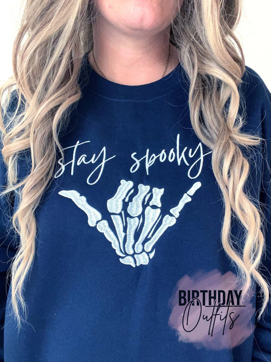 Stay Spooky Skeleton Hand Halloween Embroidered sweatshirt, Spooky, Ghost, halloween shirt