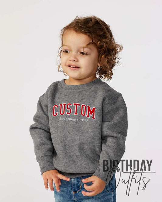 KIDS Custom Filled Embroidered Varsity Crewneck, Embroidery Crewneck, Embroidered Sweatshirt, university sweaters, personalized sweatshirt (Copy)