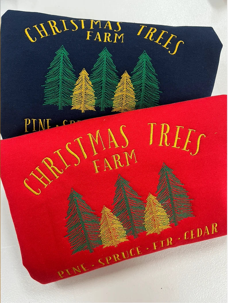 Christmas Trees Farm Embroidered Sweatshirt, Holiday Apparel, Holiday Sweatshirt, Cozy Christmas Embroidery, Christmas Gifts