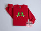 Grinch Heart Embroidered Christmas Sweatshirt, Holiday Apparel, grinch Sweatshirt, Cozy Christmas Embroidery, Christmas Gifts