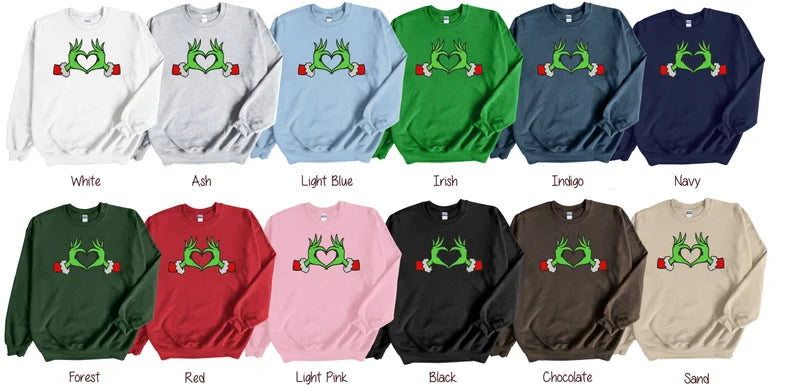 Grinch Heart Embroidered Christmas Sweatshirt, Holiday Apparel, grinch Sweatshirt, Cozy Christmas Embroidery, Christmas Gifts