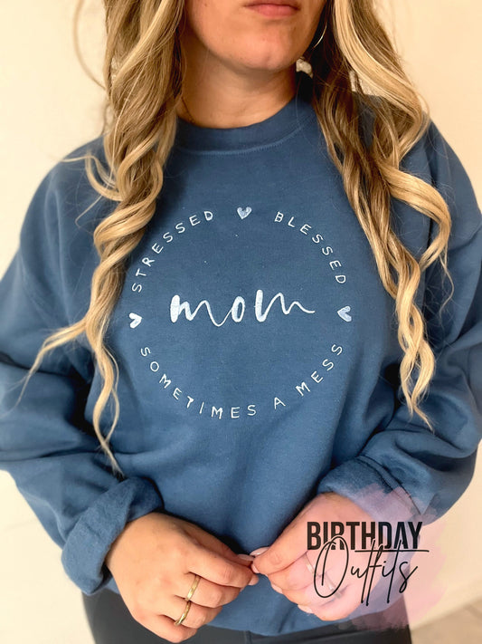 Blessed Mom Embroidered Crewneck - Embroidery Crewneck - Best Mom Gifts - MAMA Sweatshirt - Moms Club Sweatshirt