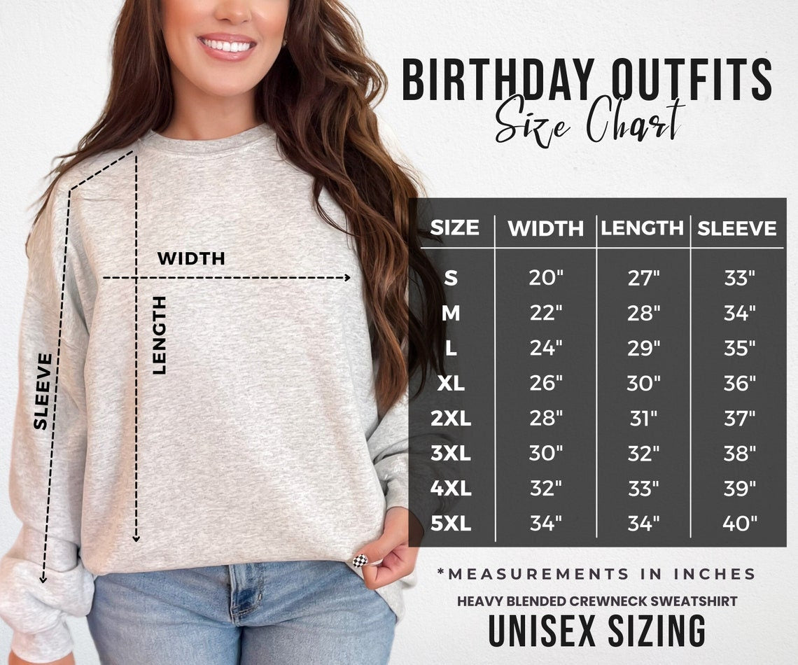 a woman wearing a birthday outfit size chart